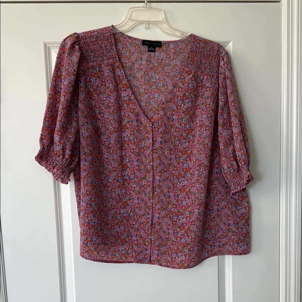 Floral V-Neck Blouse - Pink